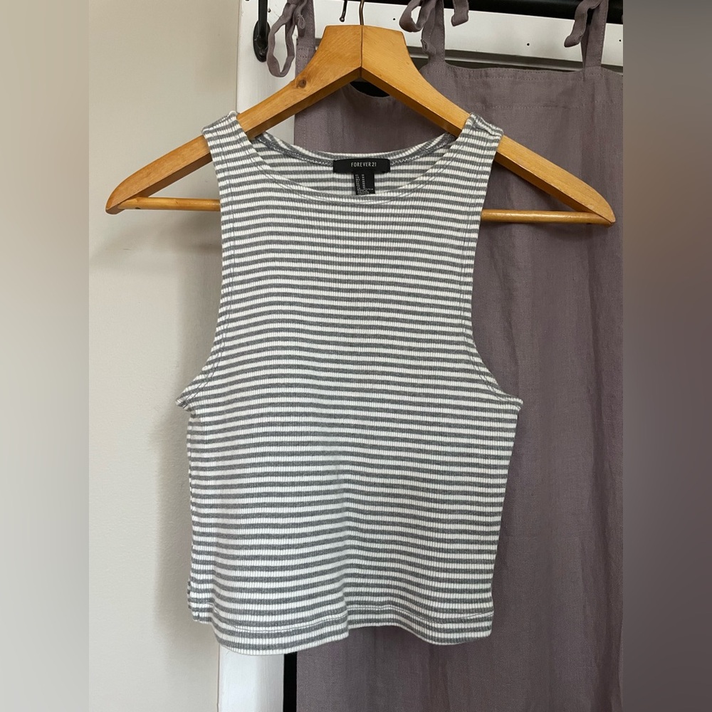 Forever 21 Grey and White Striped Tank Top